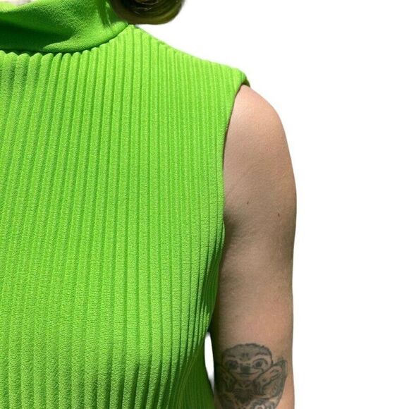 Vintage 1960s Womens Burt Stanley Lime Green Pleated Retro Mid Mod Mini Dress - Picture 8 of 13